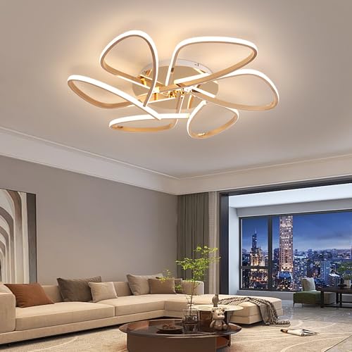 DDYY Deckenlampe wohnzimmer led deckenleuchte 75cm 72W Schlafzimmerlampe Golden dimmbar mit fernbedienung 3000k-6500k wohnzimmerlampe modern deckenlampe wohnzimmer Schlafzimmerleuchte (Golden, 75CM) von DDYY