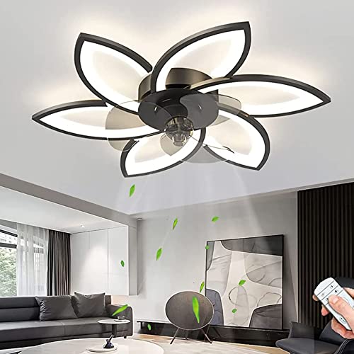 DDYY Deckenventilator Mit Beleuchtung, Leise Moderne Led Ventilator Deckenleuchte Ventilatorlicht Dimmbar Mit Fernbedienung/APP Timer Ventilatorlamp Für Wohnzimmer Schlafzimmer Esszimmer lamp Schwarz von DDYY