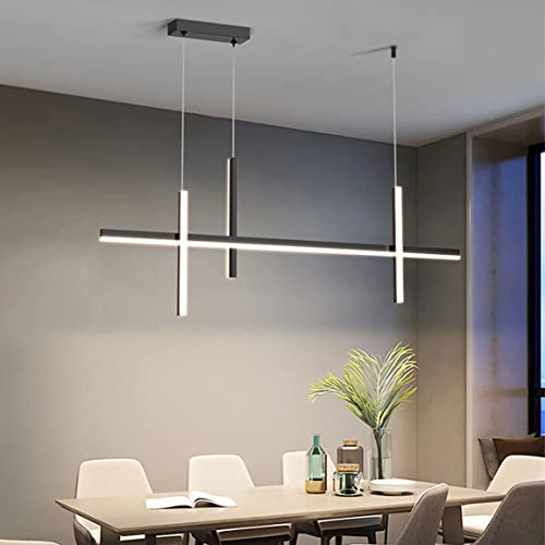 DDYY Dimmable Pendelleuchten Esstisch Moderne schwarz LED Pendellampe mit Fernbedienung 4 Flamme höhenverstellbare Hängeleuchten 30w Linearer Streifen Leuchter für Esszimmer Büro Küche lampe L120cm von DDYY