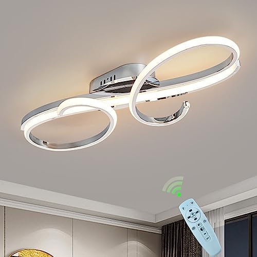 DDYY LED-Deckenleuchte, moderne Designer Deckenleuchte, Wohnzimmerlampe mit Fernbedienung Dimmbar Schlafzimmer Deckenlampe für Esszimmer Küche Energiespar Deckenstrahler (Chrom-silberfarbig, 100CM)… von DDYY