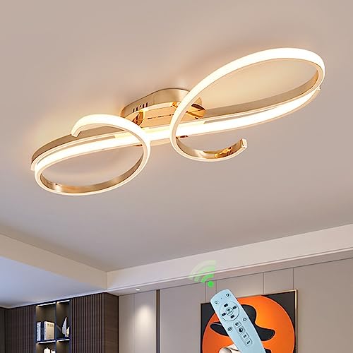 DDYY LED-Deckenleuchte, moderne Designer Deckenleuchte, Wohnzimmerlampe mit Fernbedienung Dimmbar Schlafzimmer Deckenlampe für Esszimmer Küche Energiespar Deckenstrahler (Roségold, 100CM)… von DDYY