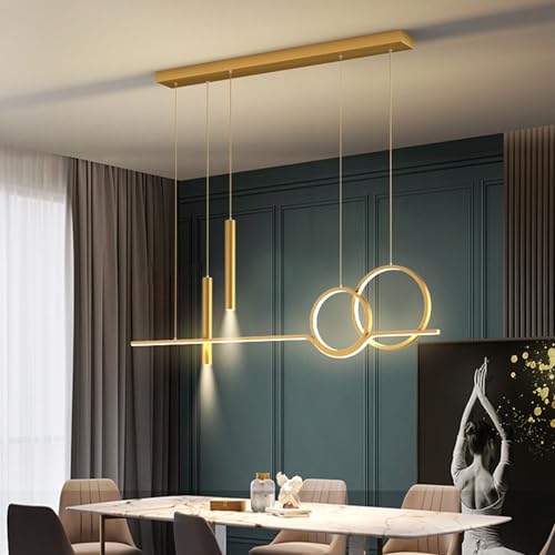 DDYY LED Dimmbar Pendelleuchte Modern 45W Hängelampe mit Fernbedienung Pendellampe Wohnzimmer Modern Kronleuchter Hängeleuchte Esszimmerlampe höhenverstellbar Esstisch Esszimmer Wohnzimmer (Gold) von DDYY