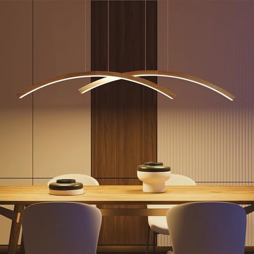 DDYY LED-Hängeleuchte aus Holz dimmbare rustikale Hängelampe Moderne Hängelampe Holz Esszimmerlampe mit Fernbedienung Pendelleuchte höhenverstellbar Esstischlampe hängend für Esszimmer Küche (L120CM) von DDYY