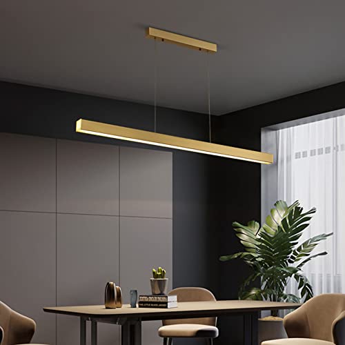 DDYY LED Pendelleuchte Dimmbar mit Fernbedienung Hängelampe linear langStreifen Höhenverstellbar Pendellampe Hängeleuchte für Esstisch Esszimmer Wohnzimmer Konferenzraum Büro lampe (Gold, 100cm/40w) … von DDYY