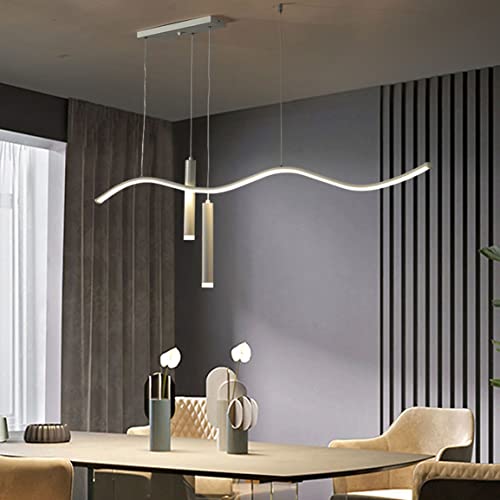 DDYY LED Pendelleuchte Esstisch Küche Lampen Schwarz/Gold/Weiß, Büro dimmbare Hängelampe Deckenleuchte mit Fernbedienung längliche Hängeleuchte für Esszimmer Höhenverstellbare (80cm, Weiß) von DDYY