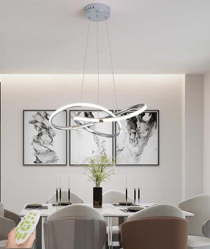 DDYY Modern Pendelleuchte Dimmbare Runde LED Hängelampe Esstischlampe Esszimmerlampe Hängeleuchte mit Fernbedienung Ringe Deckenleuchte Höhenverstellbar Kronleuchter für Wohnzimmer Esszimmer (Chrom) von DDYY