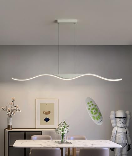 DDYY Moderne LED pendelleuchte esszimmer dimmbar hängelampe esstisch Linear design hängeleuchte mit Fernbedienung pendellampe höhenverstellbar Hängelampe für esszimmer Wohnzimmer Küche (weiß, L150) von DDYY
