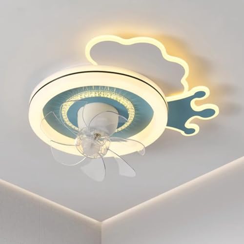 DDYY Moderner Deckenventilator mit Beleuchtung,51cm Dimmbare LED-Deckenleuchte mit Ventilator,Timer Deckenventilator mit led Lampe für Kinderzimmer Schlafzimmer Esszimmer (Blau) von DDYY