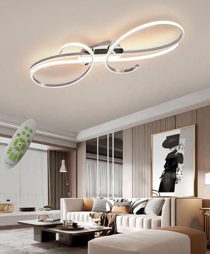 DDYY led design deckenlampe modern wohnzimmer deckenleuchte pendelleuchte dimmbar mit fernbedienung wohnzimmerlampe schlafzimmer esszimmer decke lampe (Chrom, L100) von DDYY