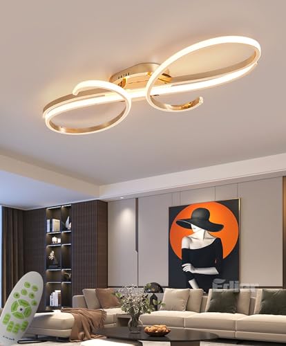 DDYY led design deckenlampe modern wohnzimmer deckenleuchte pendelleuchte dimmbar mit fernbedienung wohnzimmerlampe schlafzimmer esszimmer decke lampe (Gold, L80) von DDYY