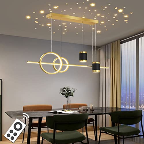 LED Dimmbar Pendelleuchte Modern 45W Neu Entwurf sternenklarer Himmel Hängelampe mit Fernbedienung Pendellampe höhenverstellbar kreativ Hängeleuchte lampe für Esstisch Esszimmer Wohnzimmer (Gold) von DDYY