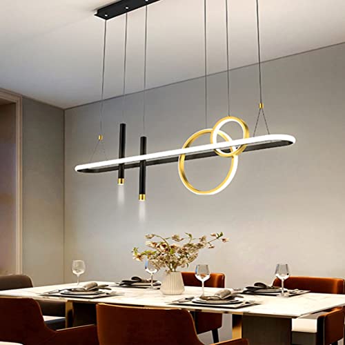 LED Pendelleuchte Esstisch 100cm,Dimmbare 60W LED Hängeleuchte, Esszimmer Pendellampe mit Fernbedienung, Moderne Schwarz Gold Hängelampe für Büro Schlafzimmer, Kücheninsel Hause LED Esszimmer lampe von DDYY