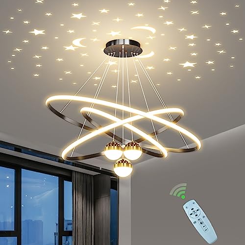 LED Pendelleuchte Esstischlampe Dimmbar Insellampe Modern Esstisch Hängeleuchte Esszimmer Hängelampe mit Fernbedienung Chic Ring Design Büro Kronleuchter Küchen LED Wohnzimmer Deckenleuchten (Schwarz) von DDYY