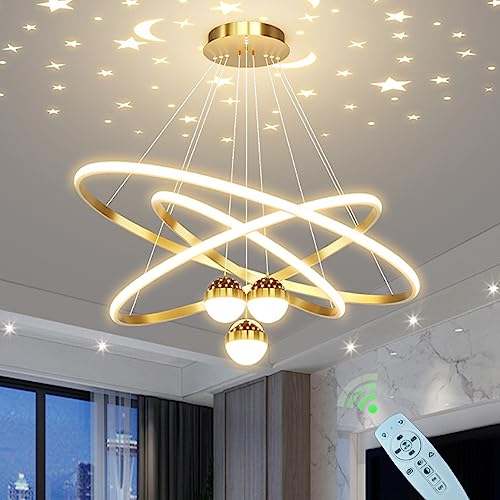 LED Pendelleuchte Esstischlampe Dimmbar Insellampe Modern Esstisch Hängeleuchte Esszimmer Hängelampe mit Fernbedienung Chic Ring Design Büro Kronleuchter Küchen LED Wohnzimmer Deckenleuchten (Golden)… von DDYY
