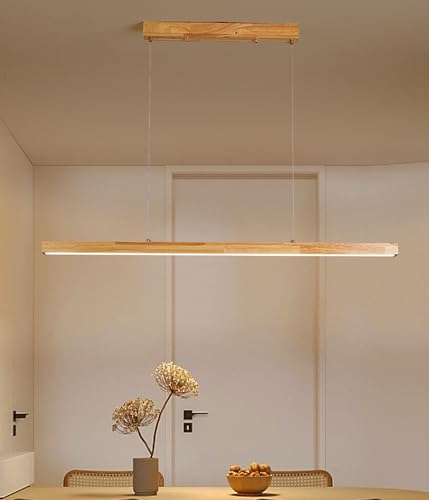 LED Pendelleuchte Holz dimmbar Hängeleuchte esstisch mit Fernbedienung pendellampe höhenverstellbar Moderne Linear design wohnzimmerlampe hängend für büro esszimmer Küche Hängelampe 120cm (L120CM) LED Pendelleuchte Holz dimmbar Hängeleuchte esstisch mit Fernbedienung pendellampe höhenverstellbar Moderne Linear design wohnzimmerlampe hängend für büro esszimmer Küche Hängelampe 120cm (L120CM) von DDYY
