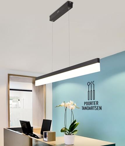 LED pendelleuchte esszimmer Dimmbare Bürolampe hängelampe esstisch Linear design hängeleuchte mit Fernbedienung Höhenverstellbar Deckenlampe Wohnzimmerlampe hängend Esstischlampe (schwarz, L120CM) von DDYY