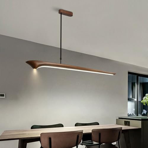 Led Pendelleuchten Esstisch Walnuss Lineare Hängelampe Dimmbar Mit Fernbedienung Esszimmerlampe Holz Pendelleuchte Höhenverstellbar Holzlampe Für Esszimmer Küche esstischlampe hängend (Walnuss, 120CM) von DDYY