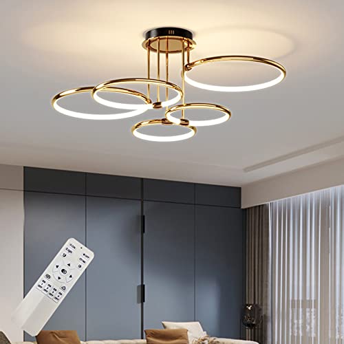 Modern LED Deckenleuchte groß Rund Ring Deckenlampe 5 Kopf 93cm 108W Gold DeckeLichter Dimmbar mit Fernbedienung für Schlafzimmer Wohnzimmer lampe Küche Aluminium drinnen Beleuchtung light von DDYY