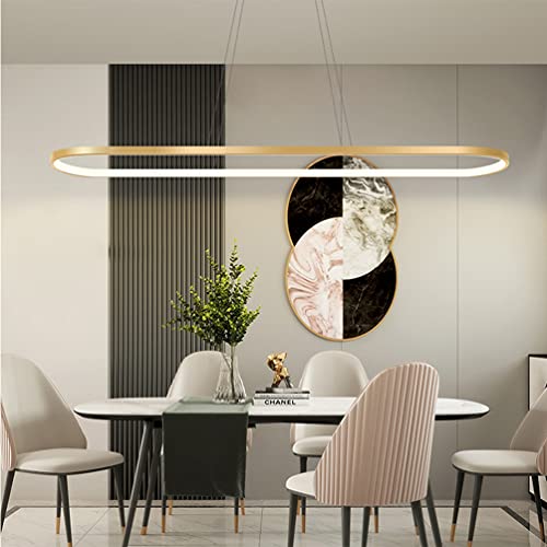 Moderne Esstisch Pendelleuchte LED Dimmbar Gold Hängelampe Oval Höhenverstellbarer Kronleuchter mit Fernbedienung 41W Esszimmer Hängeleuchte Kreativität Küche Wohnzimmer Lampe Beleuchtung Licht L90CM von DDYY