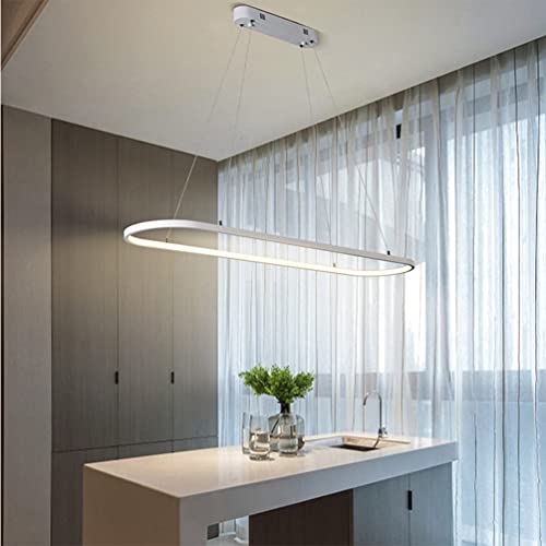 Moderne Esstisch Pendelleuchte LED Dimmbar Weiß Hängelampe Oval Höhenverstellbarer Kronleuchter mit Fernbedienung 41W Esszimmer Hängeleuchte Kreativität Küche Wohnzimmer Lampe Beleuchtung Licht L90 von DDYY