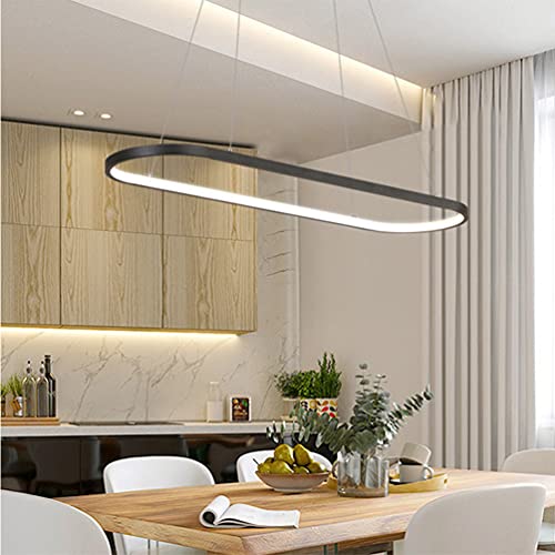 Moderne Esstisch Pendelleuchte LED Dimmbar schwarz Hängelampe Oval Höhenverstellbarer Kronleuchter mit Fernbedienung 41W Esszimmer Hängeleuchte Kreativität Küche Wohnzimmer Lampe Beleuchtung Licht L90 von DDYY