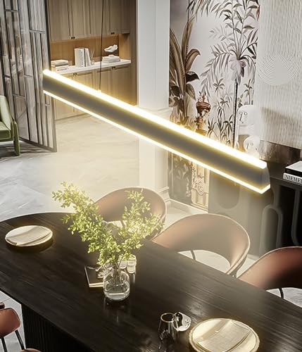 Moderne LED Pendelleuchte Esszimmer Dimmbar Linear design hängeleuchte mit Fernbedienung Wohnzimmerlampe hängend Höhenverstellbar hängelampe esstisch schwarz Esstischlampe Bürolampe (schwarz, L150CM) von DDYY