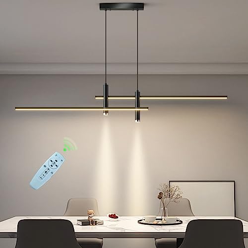 Moderne LED Pendelleuchte Esszimmer Dimmbar mit Fernbedienung Esstisch Hänge Pendellampe Küchen Hängeleuchte Deckenleuchte Höhenverstellbar Kronleuchter für Büro Couchtisch lampe (Schwarz, 100CM)… von DDYY