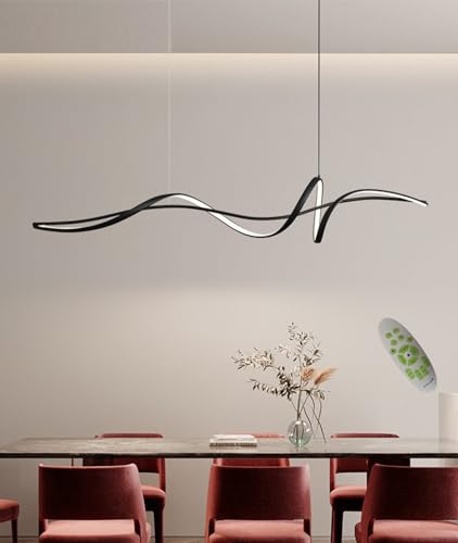 Moderne Pendelleuchte Esstisch schwarz Dimmbare LED-hängelampen mit Fernbedienung Spiraldesign LED-Hängelampe höhenverstellbarer Kronleuchter für Wohnzimmer Küche Esszimmerlampe (schwarz, L120CM) von DDYY