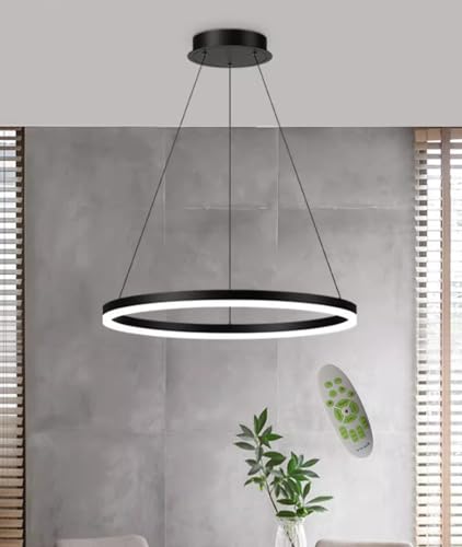 Pendelleuchte LED Pendellampe Dimmbar mit Fernbedienung Kronleuchter 50W Esszimmerlampe Hängelampe Ring Höhenverstellbar Esstischlampe für Esszimmer Wohnzimmer Schlafzimmer (schwarz, D80CM) von DDYY