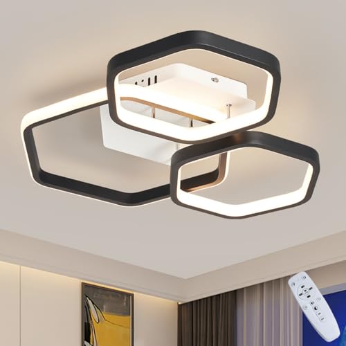 Schlafzimmer Deckenlampe LED Dimmbar mit Fernbedienung LED Deckenleuchte Wohnzimmer Schwarz Schlafzimmerlampe Decke Modern Modern Led Deckenbeleuchtung für Esszimmer lamp (schwarz, 45cm*43) von DDYY