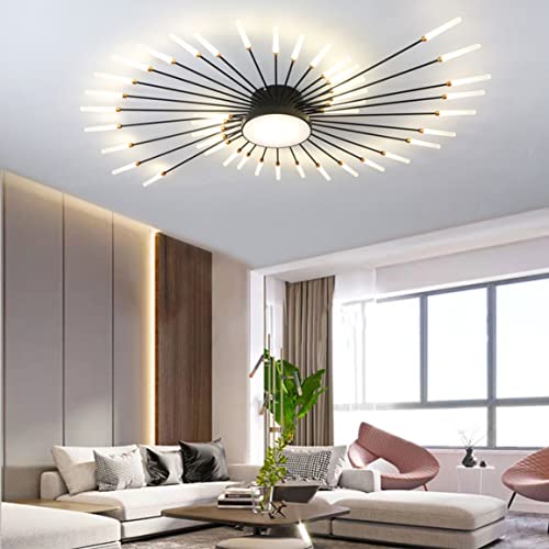 DDYY Wohnzimmerlampe Modern LED Deckenleuchte,4000K Warmweiß Multifunktional Deckenbeleuchtung Schlafzimmer Lampe Weiß Deckenbeleuchtung Deckenlampe für Wohnzimmer Büro Flur (42 Köpfe, Schwarz) von DDYY