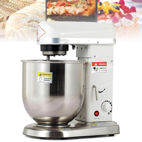 DDZJTPP Backstand Mixer,3 Geschwindigkeits Küchenmixer mit Edelstahl Mischschüssel,Schneebesen,Teigschläger,5L/7L/10L kommerzieller Lebensmittelmixer Mixer für die Bäckerei,White-7L von DDZJTPP
