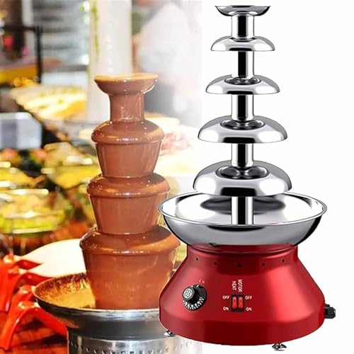 DDZJTPP Commercial Chocolate Fountain Machine - 3L Edelstahl, einstellbar 30℃ ~ 110℃ - Perfekt für Party, Hochzeit oder Restaurant - 5 stufig Schokoladenfischbrunnen,Red von DDZJTPP