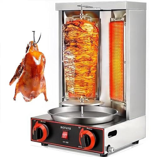 DDZJTPP Gas Vertikaler Broiler Dönergrill,Hähnchengrill,Gyrosgrill,Vertikalgrill,Drehgrill mit Drehspieß Kebab Maschine Automatisches Spinnen Grill für Restaurant Wohnküche,Silver von DDZJTPP