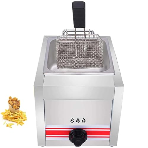 DDZJTPP Kommerzielle Gas Fritteuse Edelstahl Fritteuse Fritteuse Arbeitsplatte öl Friteuse Mit Frittierkorb Und Deckel Friteuse Mit Großer Kapazität,Für Pommes Frites,Singlecylinder10L von DDZJTPP