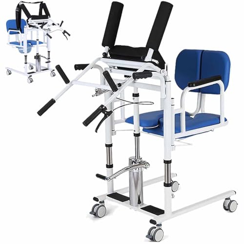 DDZJTPP Patientenlift Transferstuhl, 180° Geteilter Sitz, Verstellbarer Multifunktionaler Patientenlift, Tragbarer Transportrollstuhl Mit Rückenlehne Und Töpfchen Für ältere Menschen,Blue von DDZJTPP