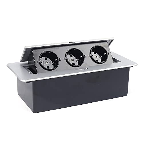 Einbausteckdose versenkbar mit 3X Schuko Stecker für Arbeitsplatte, als Tischsteckdose oder Bodensteckdose für Küche Büro Platzsparende Anordnung der Steckplätze Einbausteckdose versenkbar mit 3X Schuko Stecker für Arbeitsplatte, als Tischsteckdose oder Bodensteckdose für Küche Büro Platzsparende Anordnung der Steckplätze von DDZcozy