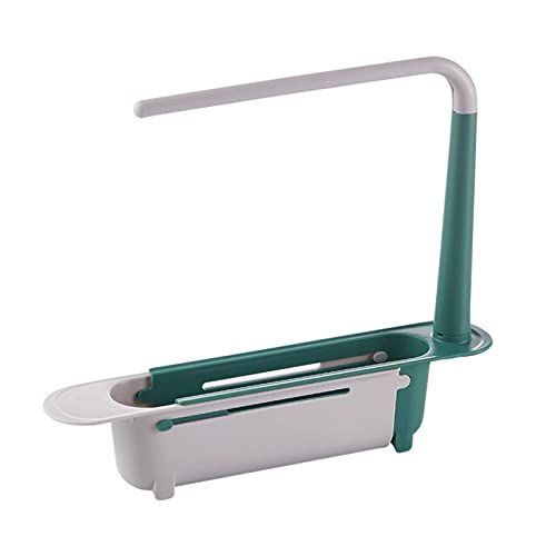 DDayuanwei Teleskop Waschbecken Organizer,Spülbecken Organizer,Abtropfgestell mit Geschirrtuchhalter,Abflusspfanne Geeignet für die Küche（Einstellbare Länge 23-40cm） (Grün), 34*8*6 von DDayuanwei