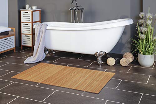 Rutschfeste, hygienische und nachhaltige Badematte Grand aus Bambus von DE-COmmerce I Fussmatte Badteppich Bambusmatte Duschmatte Badezimmermatte Bamboo Badematte Badvorleger Nature 50 x 50 cm von DE-COmmerce Germany