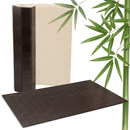 DE-COmmerce rutschfeste Badematte aus Bambus I Fussmatte Badteppich Bambusmatte Duschmatte Badezimmermatte Bamboo Badematte mit Anti-rutsch Rückseite I Badvorleger KARO Ebony 50 x 50 cm von DE-COmmerce