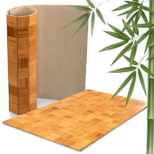 Rutschfeste Badematte aus Bambus von DE-COmmerce I Fussmatte Badteppich Bambusmatte Duschmatte Badezimmermatte Bamboo Badematte mit Anti-rutsch Rückseite I Badvorleger KARO Nature 50 x 80 cm von DE-COmmerce Germany