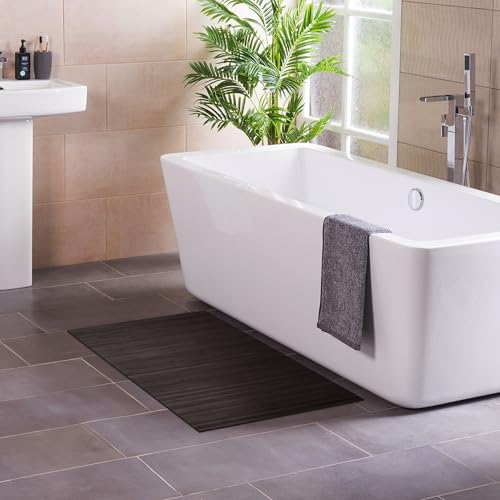 DE-COmmerce Badteppich aus Bambus Lines Ebony 50 x 80 cm Badematte Badvorleger Duschmatte rutschhemmend von DE-COmmerce