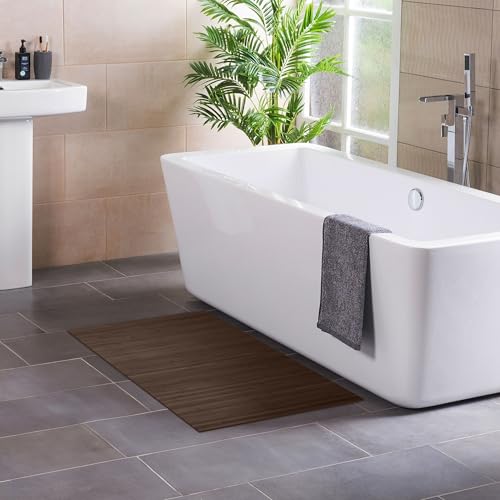 DE-COmmerce Badteppich aus Bambus Lines Mocha 80 x 150 cm Badematte Badvorleger Duschmatte rutschhemmend von DE-COmmerce