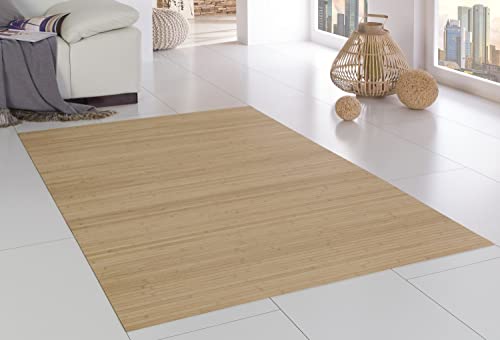 DE-COmmerce Bambusteppich Massive Pure, 75x300 cm, 17mm gehärtete Stege, Teppich ohne Bordüre, Bambusmatte von DE-COmmerce