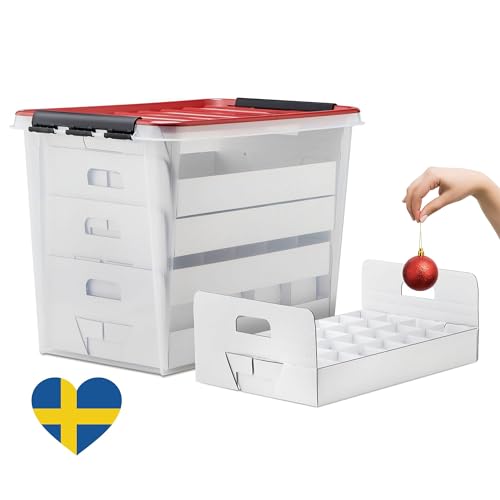 Weihnachtskugel Aufbewahrungsbox mit Deckel | Sichere & stilvolle Aufbewahrung für Weihnachten | Christbaumkugel | Christbaumschmuck und Deko | 61 Liter | BPA-frei | Boxen Aufbewahrung von De-Plastik