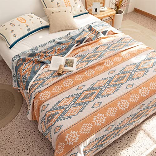 Deamos Boho Decke 100% Baumwolle Tagesdecke,Alle Saison Doppelseitig Gewebte Kuscheldecke 200×230 cm,Weich Geometrisch Muster Couchdecke Sofadecke Landhausstil Sesseldecke Wohndecke von Deamos