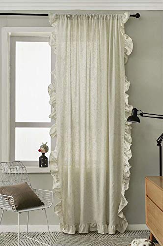 DEAMOS Boho Vorhänge Beige Landhausstil Baumwolle Leinen Ruffled Gardinen,Shabby Chic Küche Wohnzimmer Schlafzimmer Gardine,1 Stück,B150×H260cm von DEAMOS