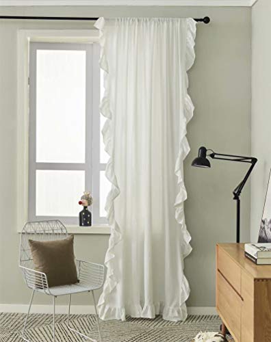 DEAMOS Boho Vorhänge Weiß Landhausstil Baumwolle Leinen Ruffled Gardinen,Shabby Chic Küche Wohnzimmer Schlafzimmer Gardine,1 Stück,B150×H215cm von DEAMOS