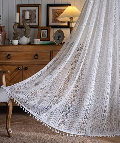 DEAMOS Weiß Vintage Vorhänge Landhausstil Häkeln Stricken Gardinen,Boho Polyester Baumwolle Transparent Vorhang für Küche Wohnzimmer Schlafzimmer,2er Set,B150×H160cm von DEAMOS