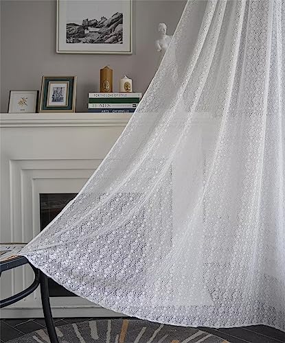 DEAMOS Weiß Vintage Vorhänge Landhausstil Häkeln Stricken Gardinen,Boho Polyester Baumwolle Transparent Vorhang für Küche Wohnzimmer Schlafzimmer,2er Set,B150×H260cm von DEAMOS